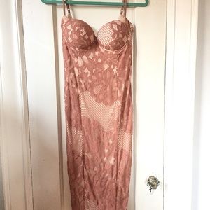 Pink laced bustier midi dress